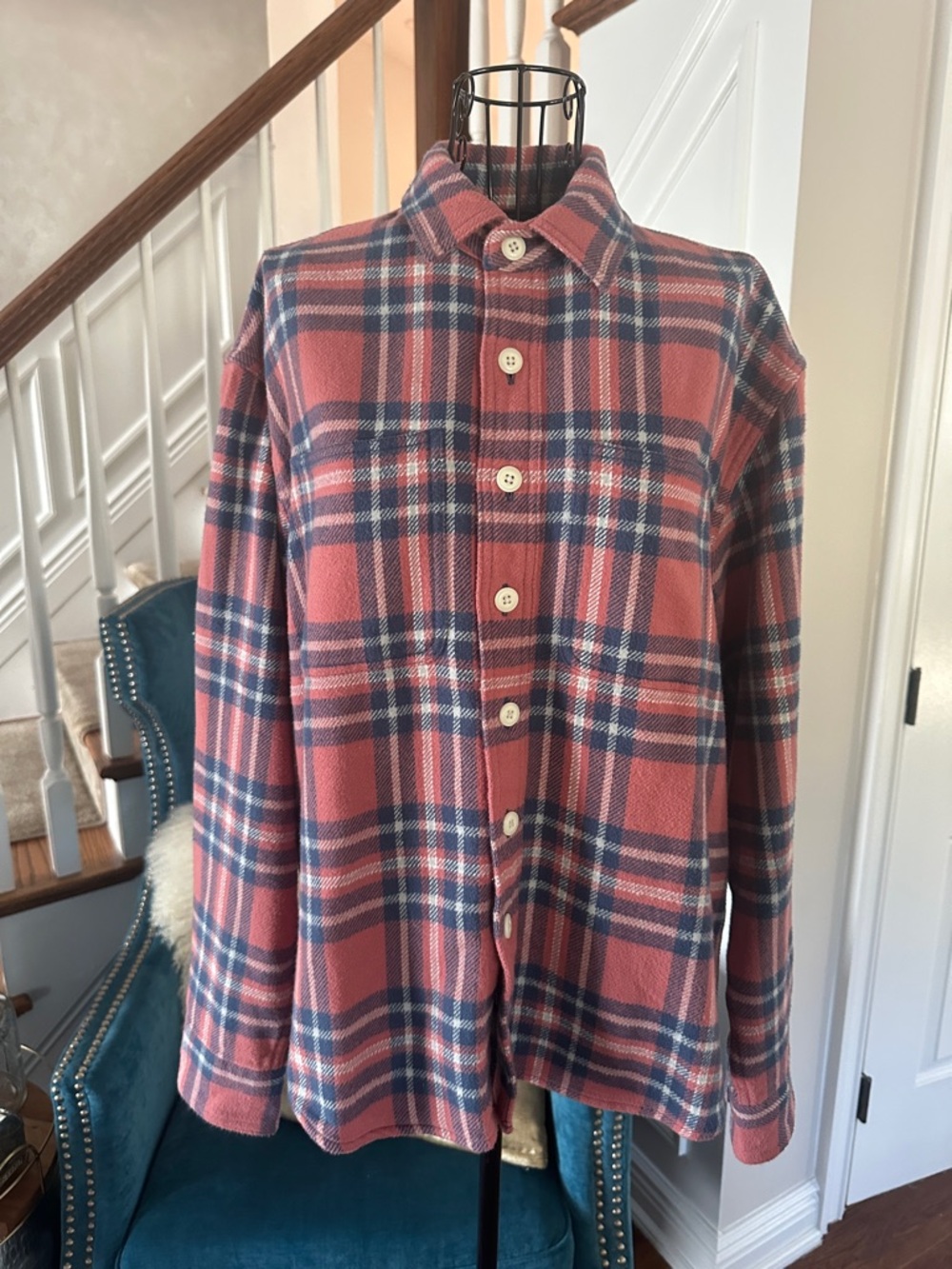 American Eagle Outfitters Pink and Blue Plaid Button-Up Shirt - Picture 2 of 9